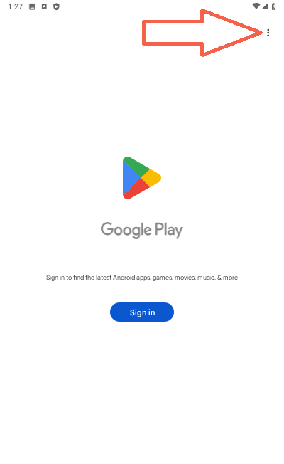 Play Store menu with the Settings option highlighted by an arrow